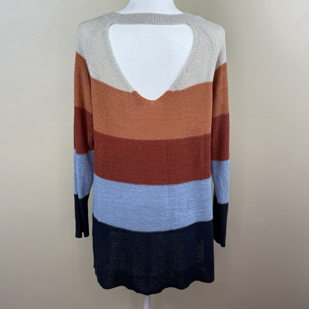 Maurices Sweater Open Back Color Block Loose Knit Orange Blue Medium Tunic - Picture 2 of 5